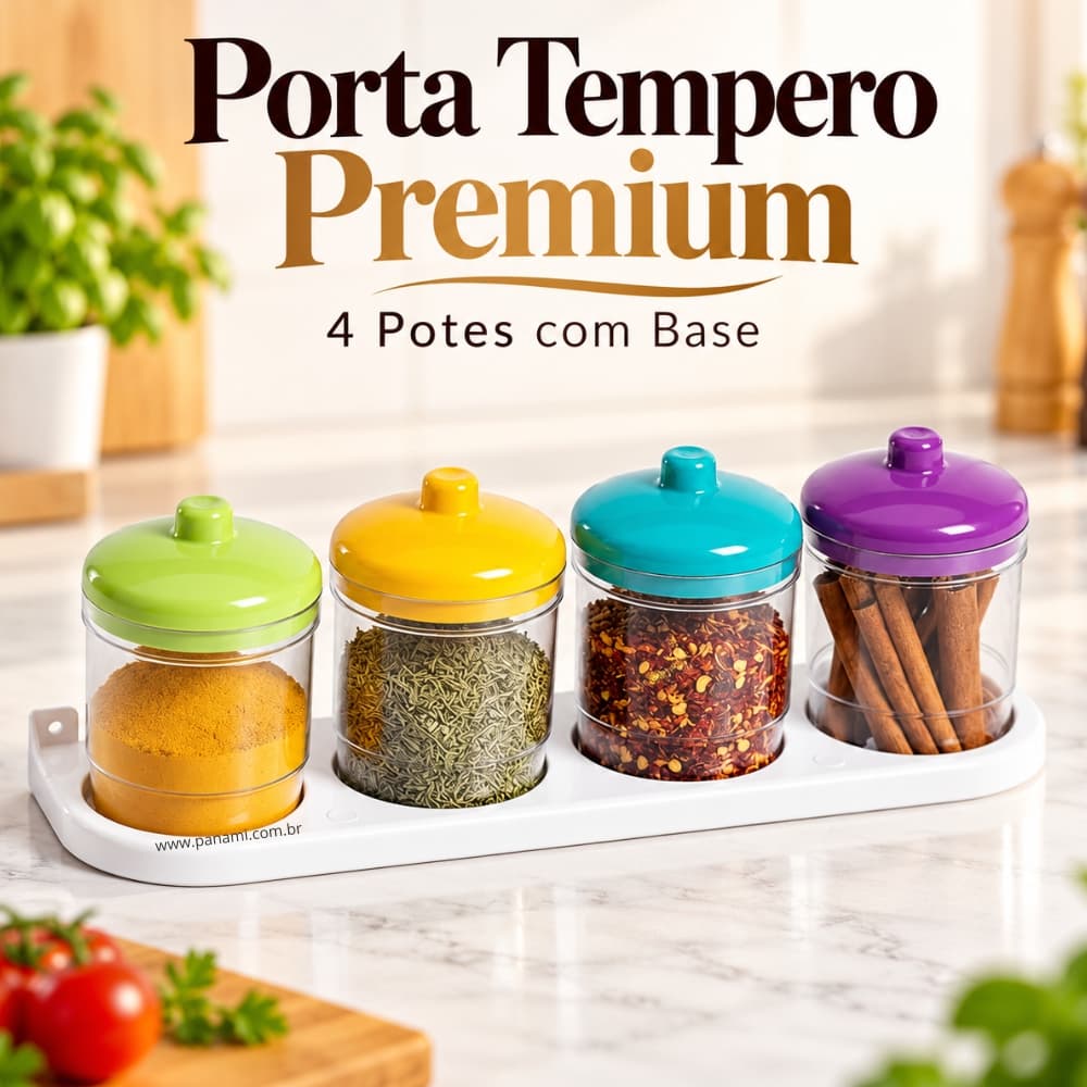 Porta Tempero Porta 4 Potes Com Base Para Parede Cozinha Premium Condimentos Temperos - PANAMI
