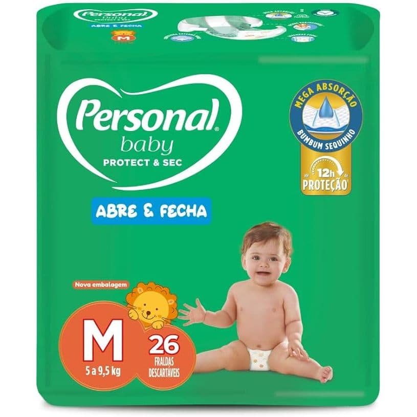 Fralda Personal Baby Protect & Sec Abre & Fecha Tamanho M 26 Fraldas Descartáveis 5 a 9,5 kg