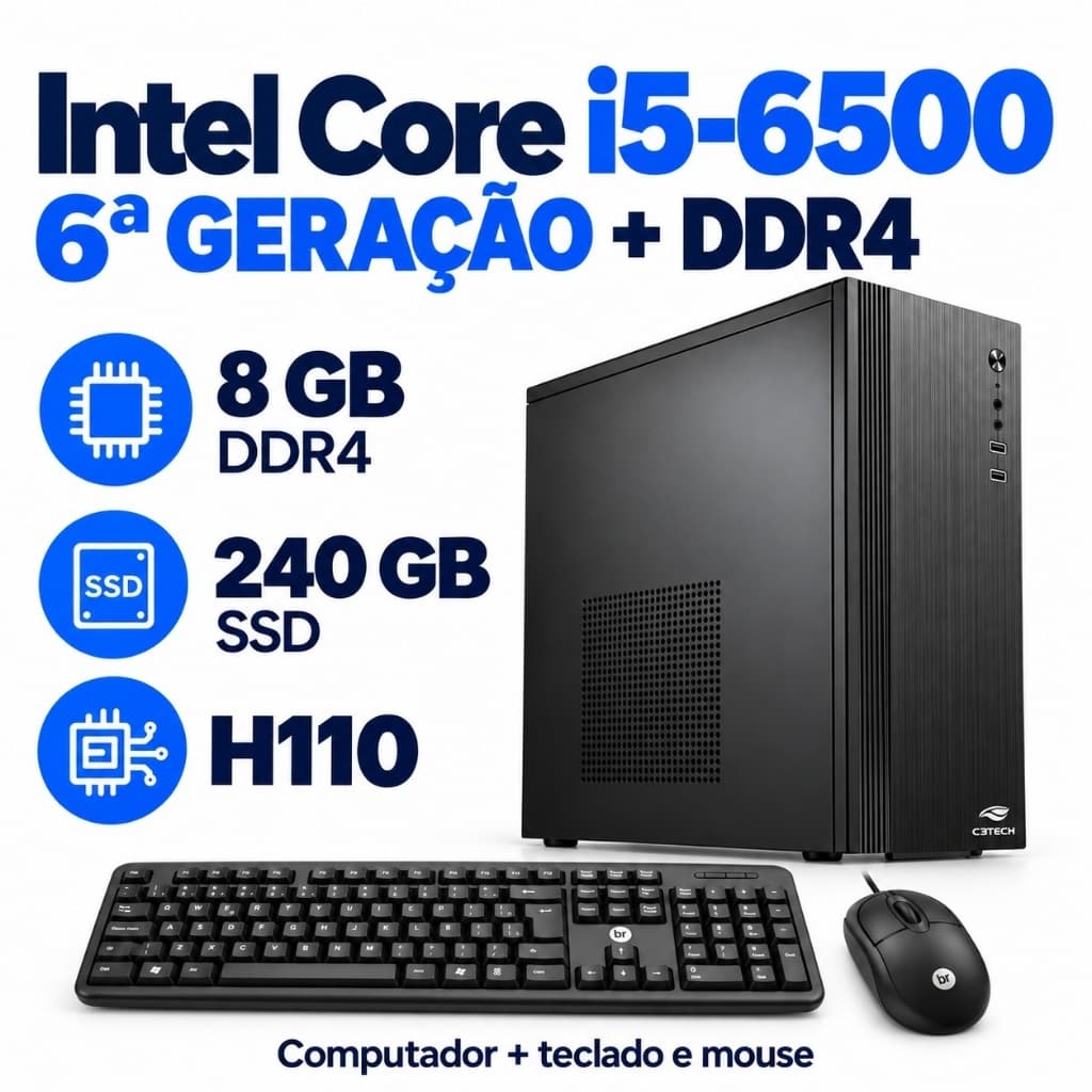 Computador Intel Core i5-6500 6ª Geração 8GB DDR4 SSD 240GB H110 c/ Teclado e Mouse Desktop Windows 11 Trial Home Office