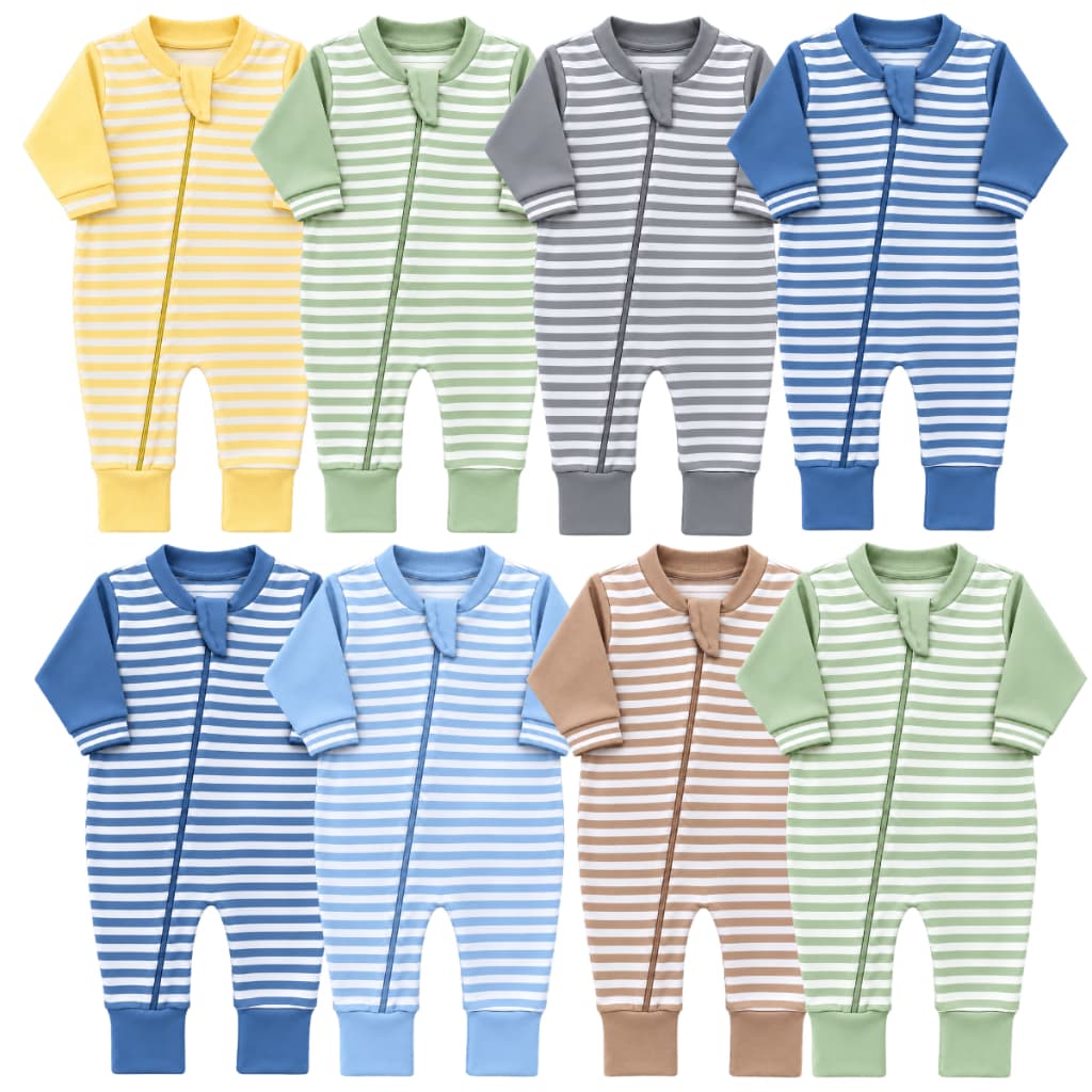 Kit 2, 3 e 5 Peças de Macacão Bebê Para Meninos Longo Vira Pé Com Zíper  Algodão Confortável Enxoval