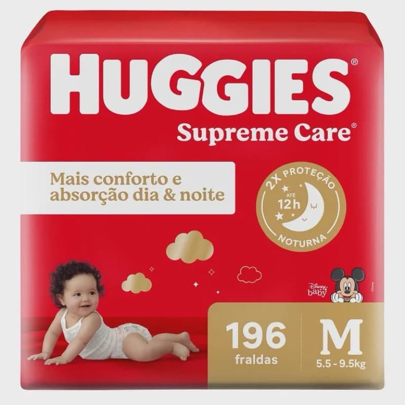 Fralda Huggies Supreme Care tamanho M 196 unidades de fitas
