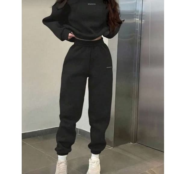 Conjunto Femino Moletom Gola Redonda Estampado Claça e Blusa De Frio Moda Inverno Moletom Quentinho entrega rapida