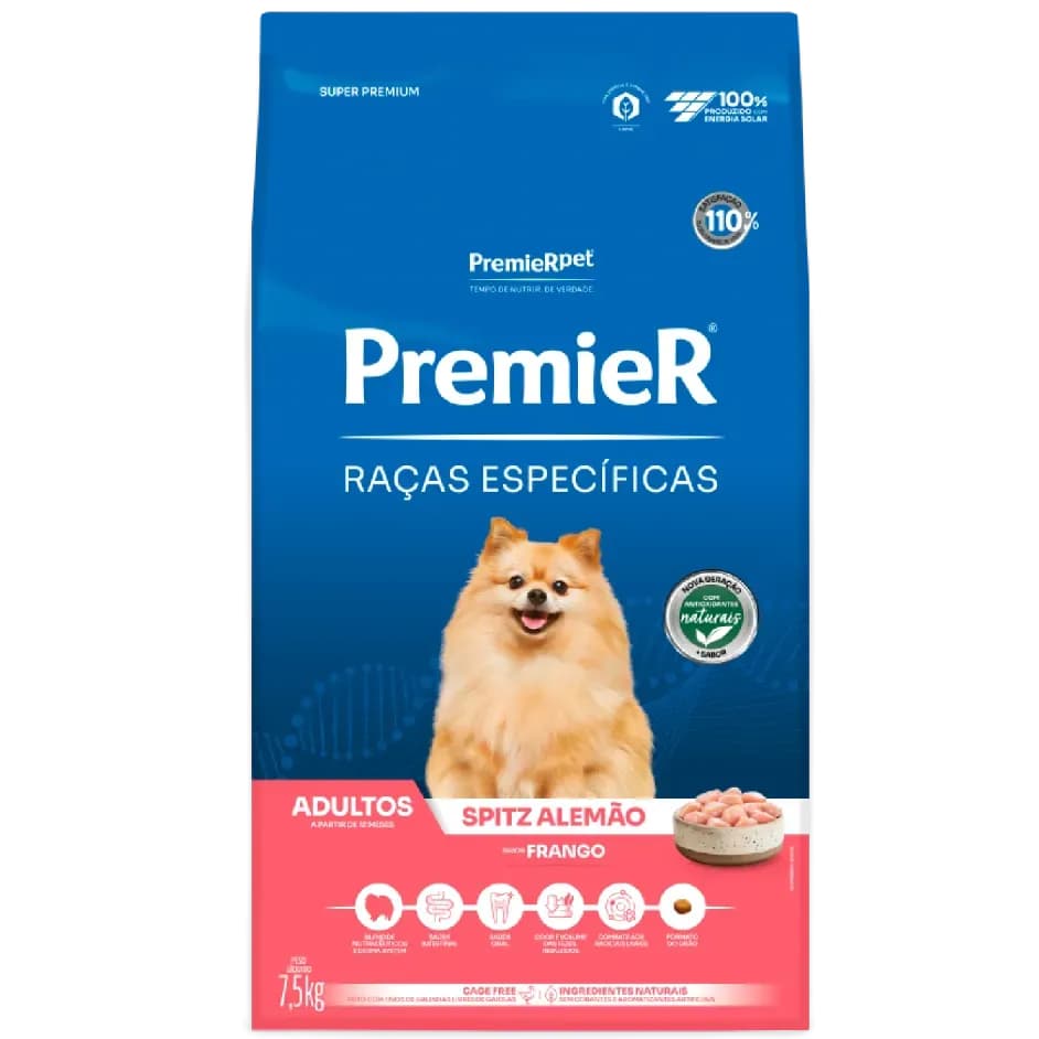 Ração Premier Raças Específicas Cães Adultos Spitz Alemão Frango 7,5kg