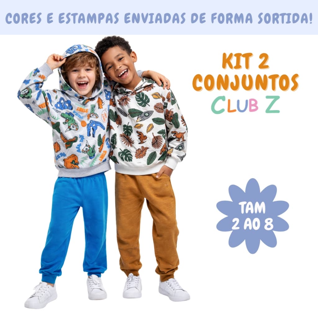 Kit 2 Conjuntos Moletom peluciado. Kit Casaco com Capuz e Calça em Moletom peluciado, Menino - ClubZ