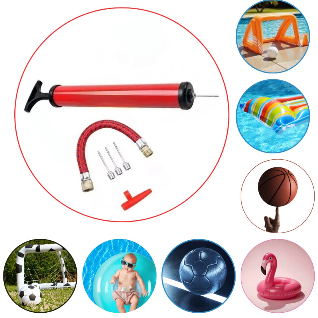 Kit Bomba de Ar Manual para Infláveis com 5 Bicos para Bola, Boia e Piscina Kit Completo