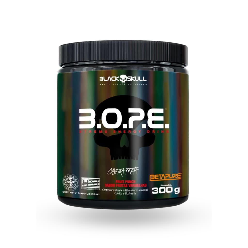 Pré-Treino B.O.P.E | 300g | Frutas Vermelhas | Black Skull | Energia e Foco para Treinos Intensos!