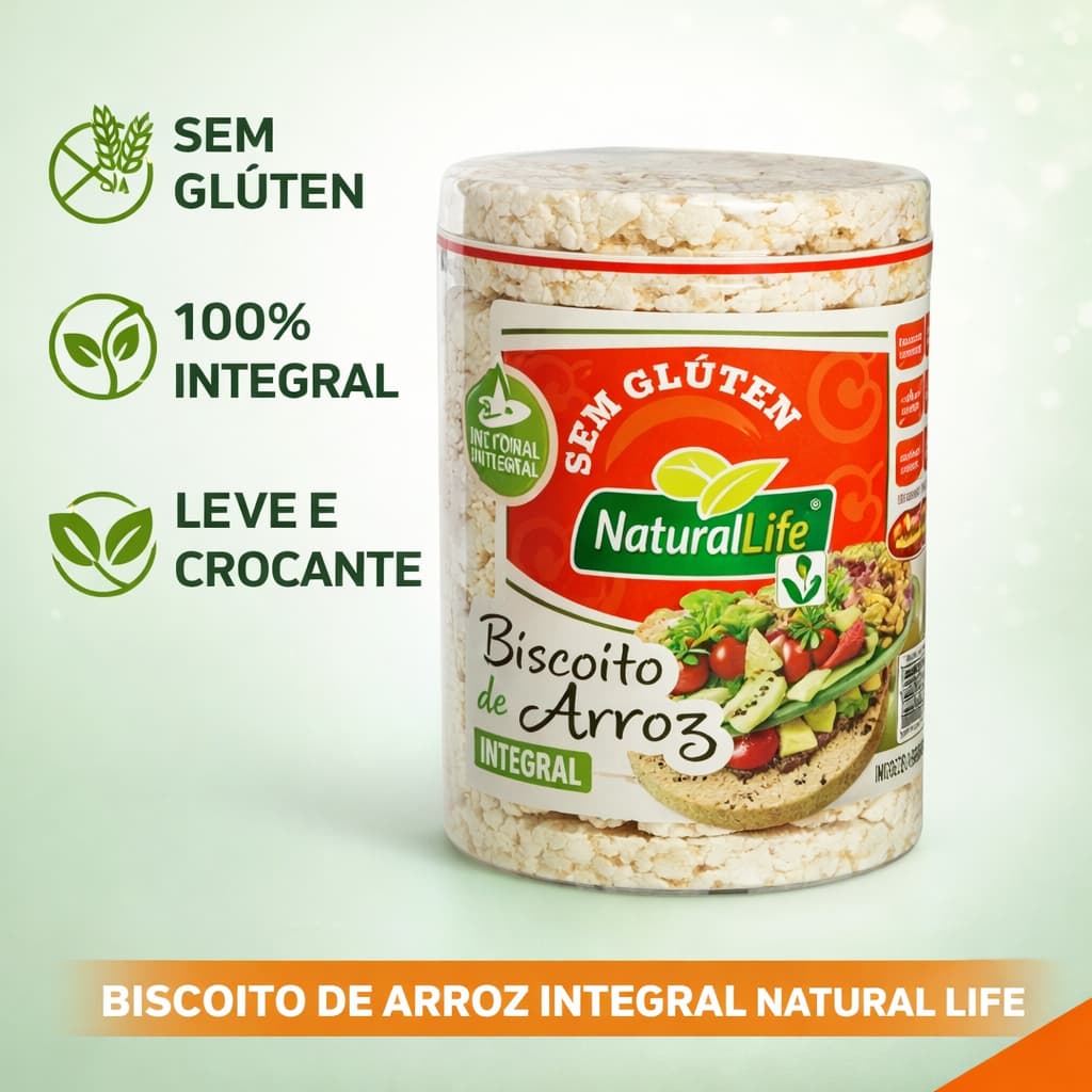 Biscoito de Arroz Integral Natural Life 80g Sem Glúten | Snack Saudável Leve e Crocante