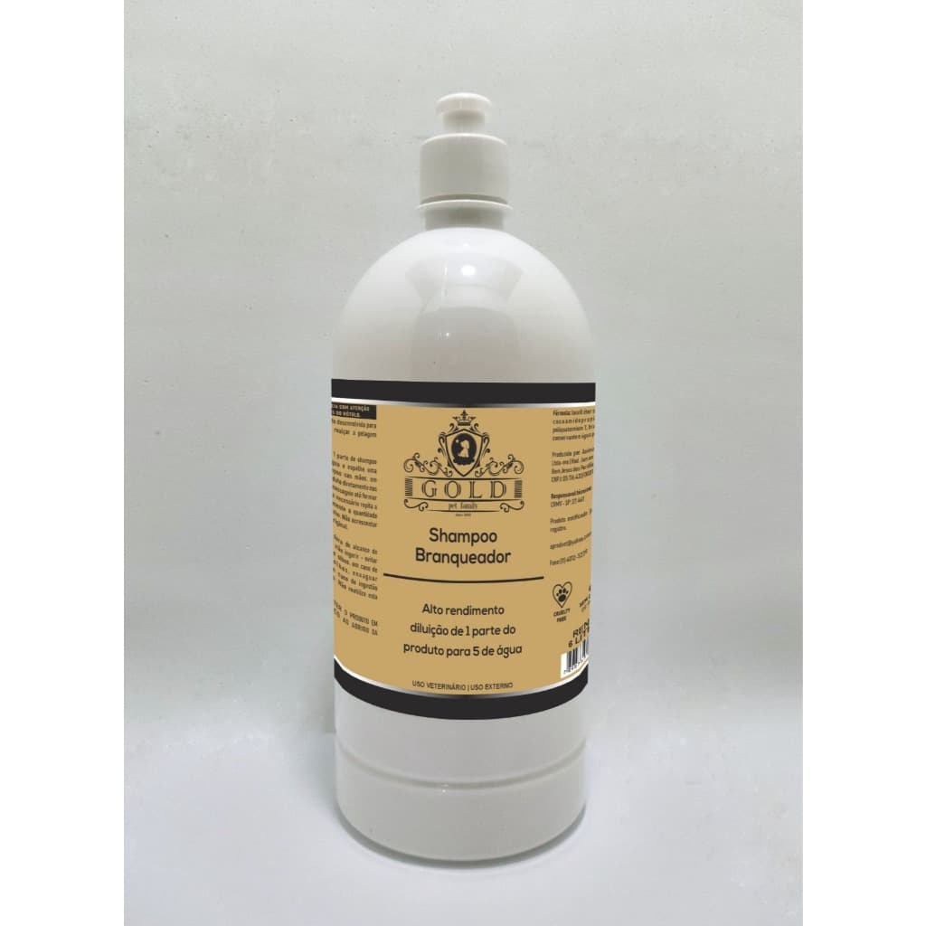 Shampoo Vegano Concentrado Profissional Branqueador Para Pets Linha Gold 1L Acompanha Frasco Diluidor Almotolia
