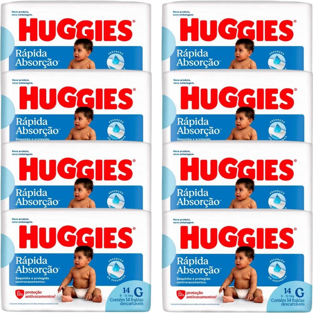Fralda Huggies Rápida Absorção G - 8 Pacotes