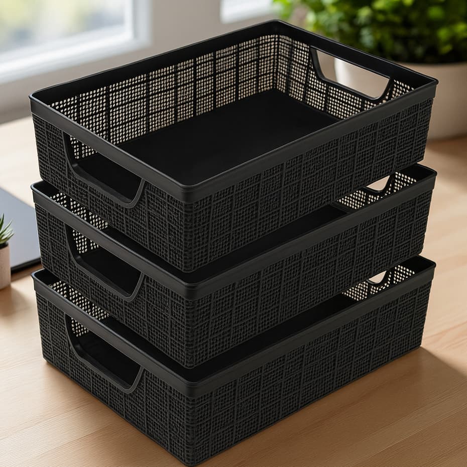 Kit 3 Cestos Organizadores 2 Litros em Plástico Resistente Empilhável Para Banheiro Cozinha Jaguar