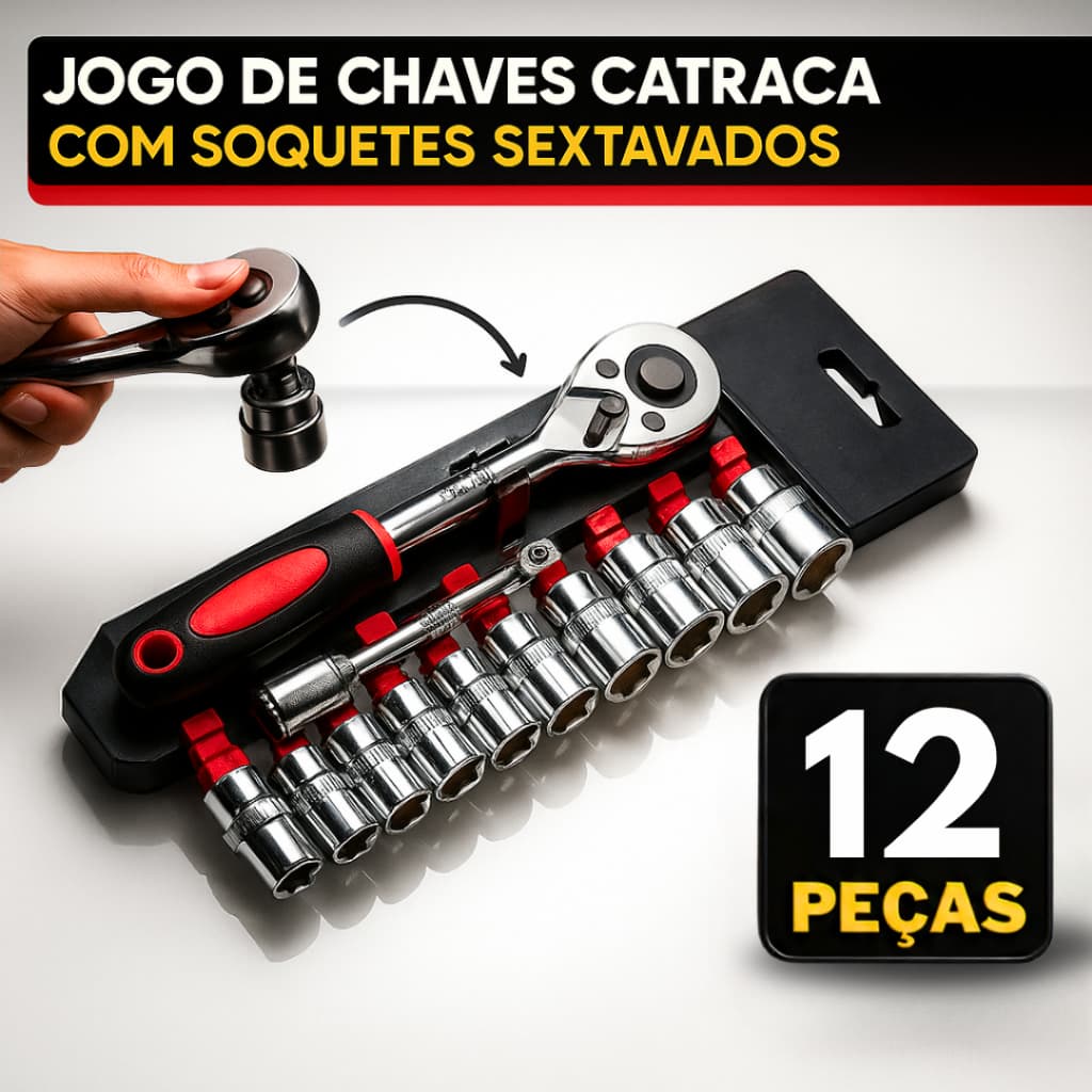 Kit 12 Chave Jogo Catraca Soquete 1/2 ou 1/4 Com 12 Peças 08-24 mm ou 04-13mm Com Extensão