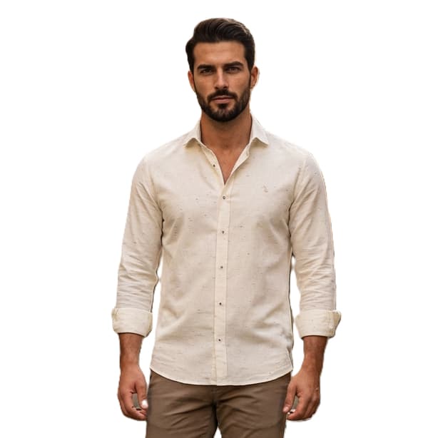Camisa Social Masculina Amil Manga Longa Slim Botonê Algodão e Viscose Sem Bolso Vista Militar Slim