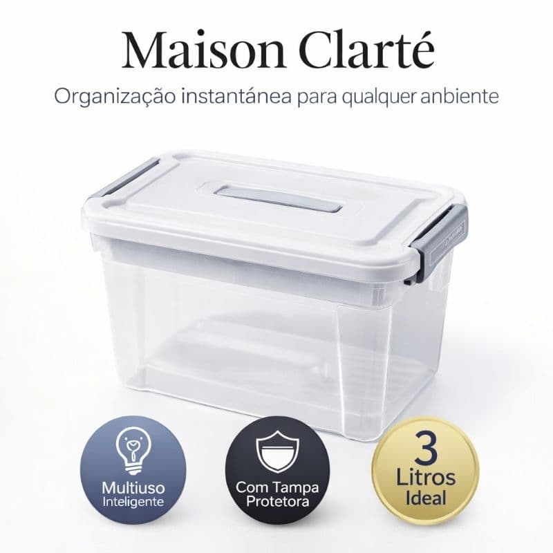Maison Clarté Organizador Multiuso 3L com Tampa Caixa Organizadora Plástica Compacta para Banheiro Cozinha Quarto
