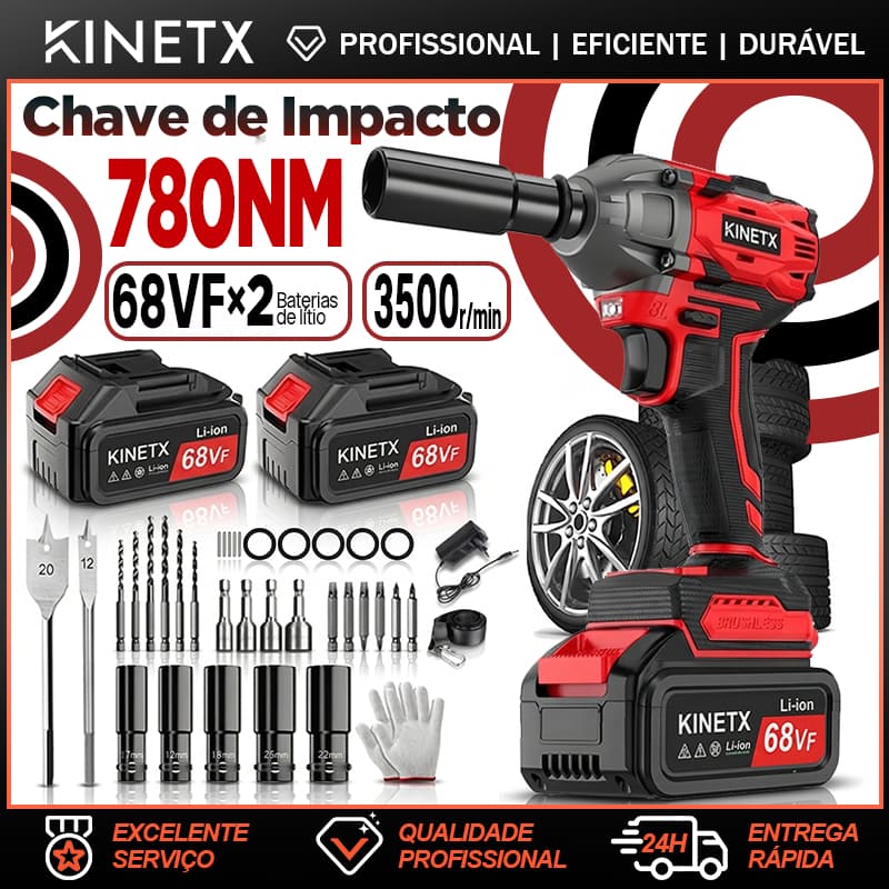 kit Chave de Impacto 68Vf 2 Baterias 780NM 42Peças Brushless Elétrica Parafusadeira Furadeira Sem Fio Motor 3em1