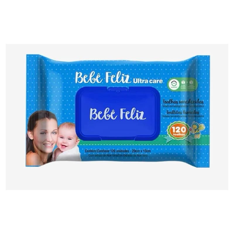Toalhas Umedecidas Bebê Feliz Ultra Care Lenço Umedecido Infantil com Aloe Vera 120 Unidades