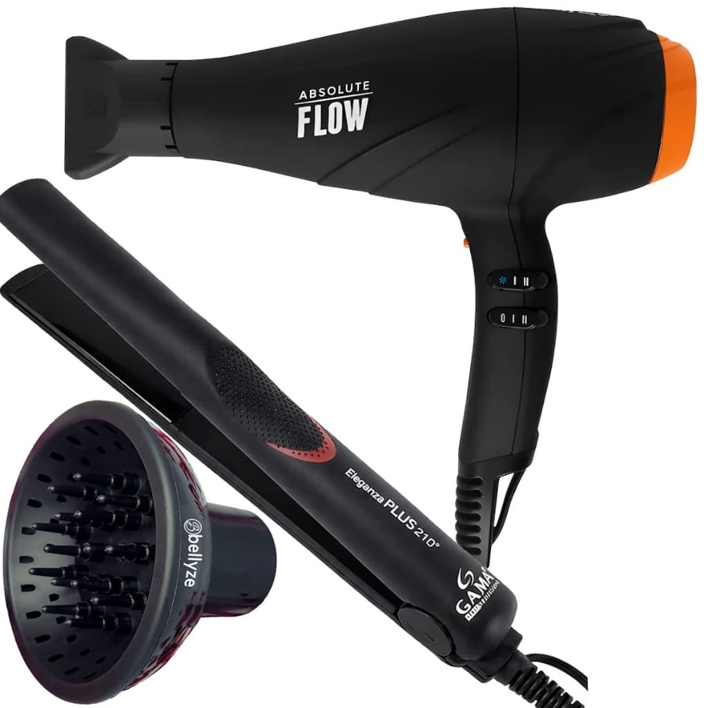 Secador De Cabelo Gama Italy 2300w Absolute Flow Ions Profissional Salão Difusor Cachos Prancha Fina 410°f