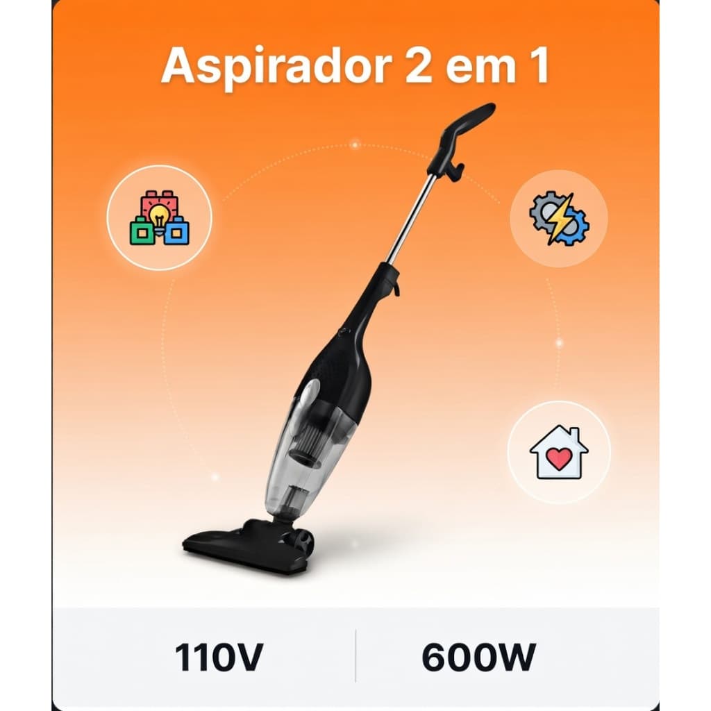 Aspirador de Pó Vertical 2 em 1 Portátil 600W 110V Com Fio Aspirador Elétrico Potente Limpeza Casa Carro Estofado Tapete