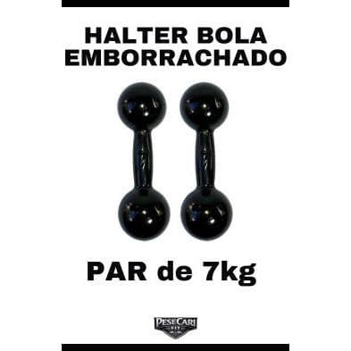 Par Halter Emborrachado Bola 7 Kg - Peso de Academia Musculação Treino em Casa Funcional