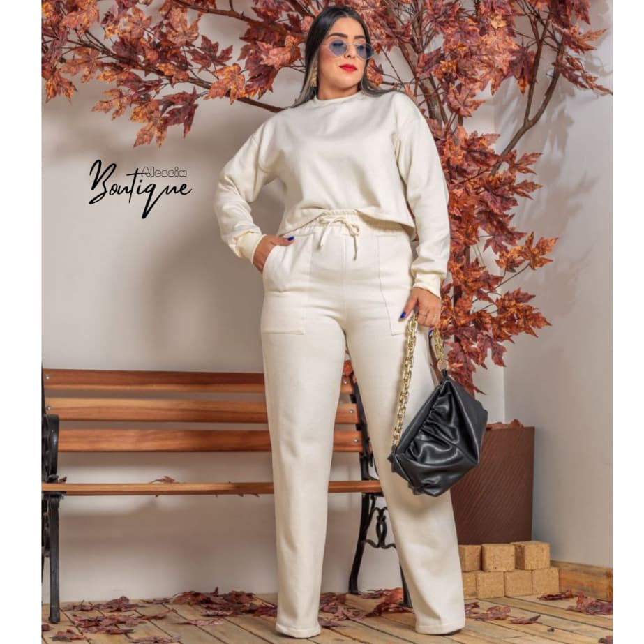 CONJUNTO MOLETOM FEMININO plus size pantalona e blusa manga longa felpado