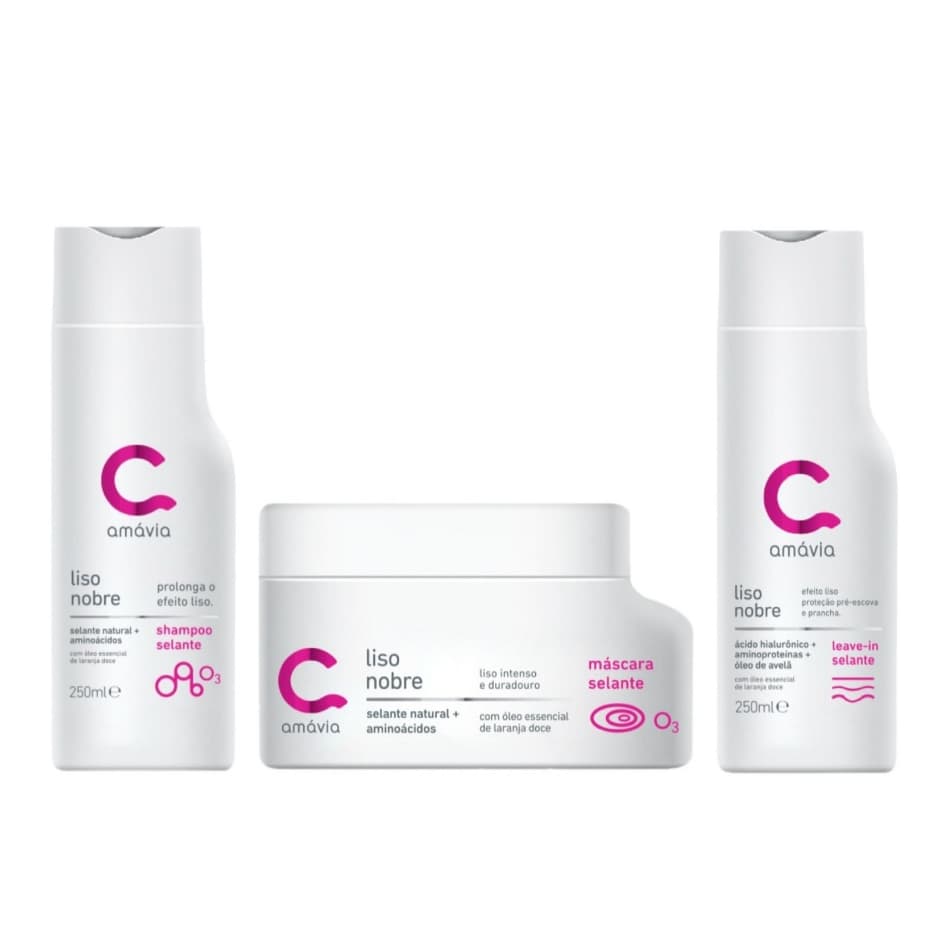 Amávia Kit Liso Nobre Shampoo, máscara e leave-in Efeito selante e hidratante