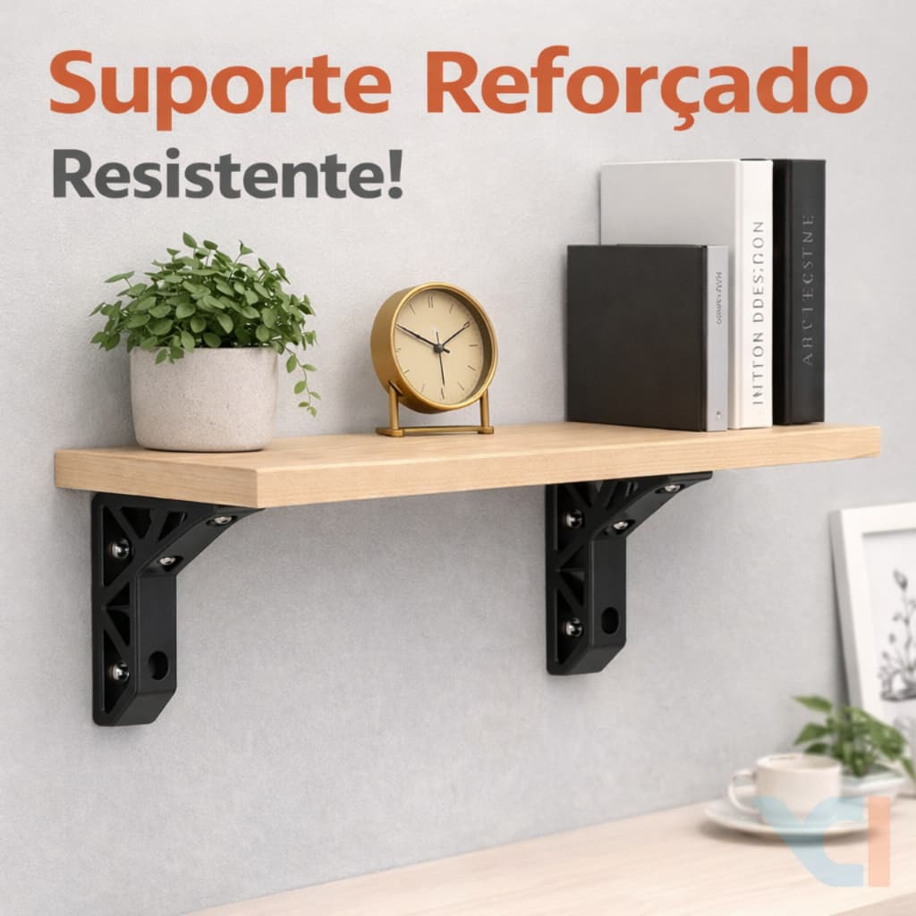 Suporte de Prateleira Reforçado para Parede – Mão Francesa Preta Alta Resistência para Madeira e Nichos