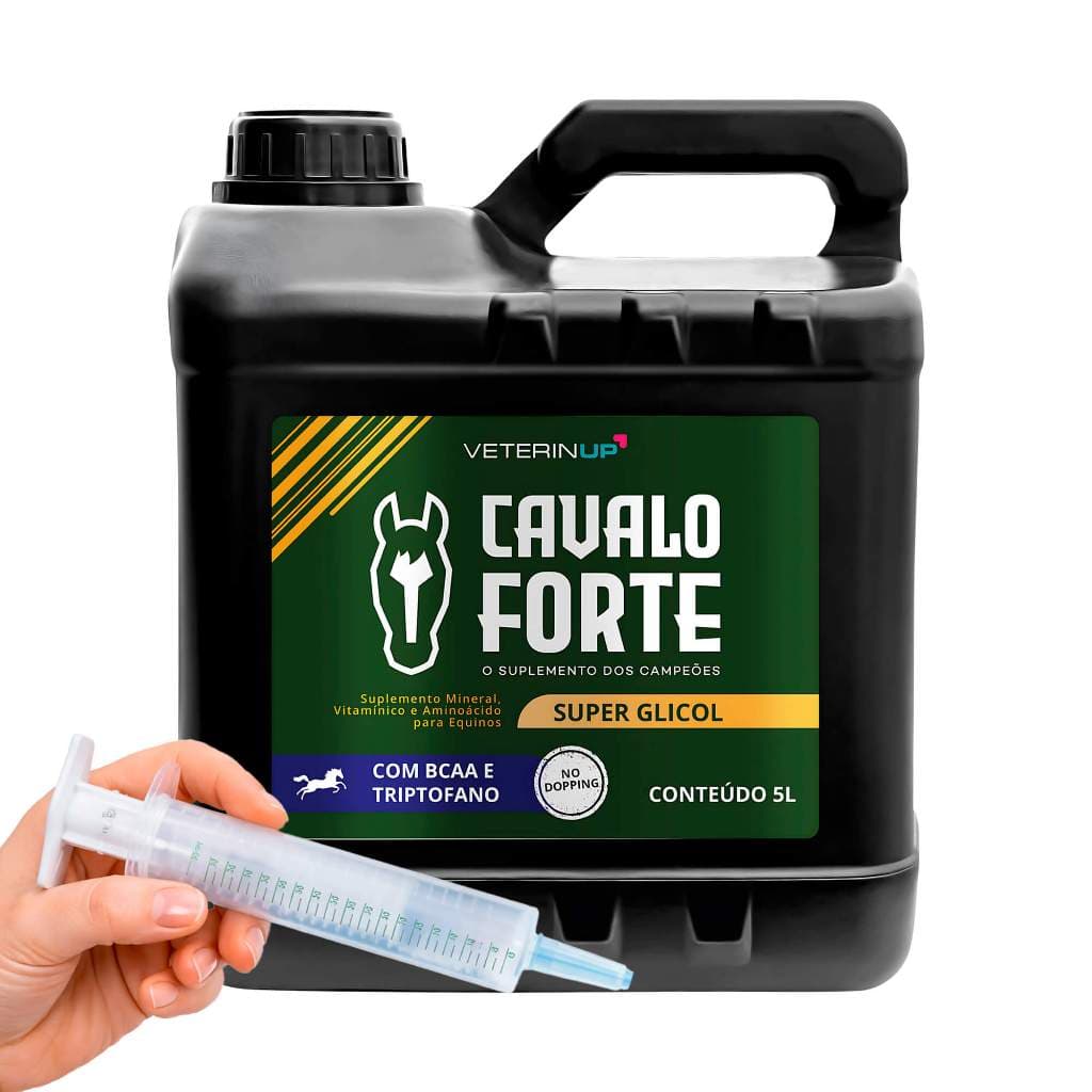 Suplemento Cavalo Forte Super Glicol 5L Suplemento Líquido para Equinos com BCAA, Triptofano, Vitaminas e Aminoácidos
