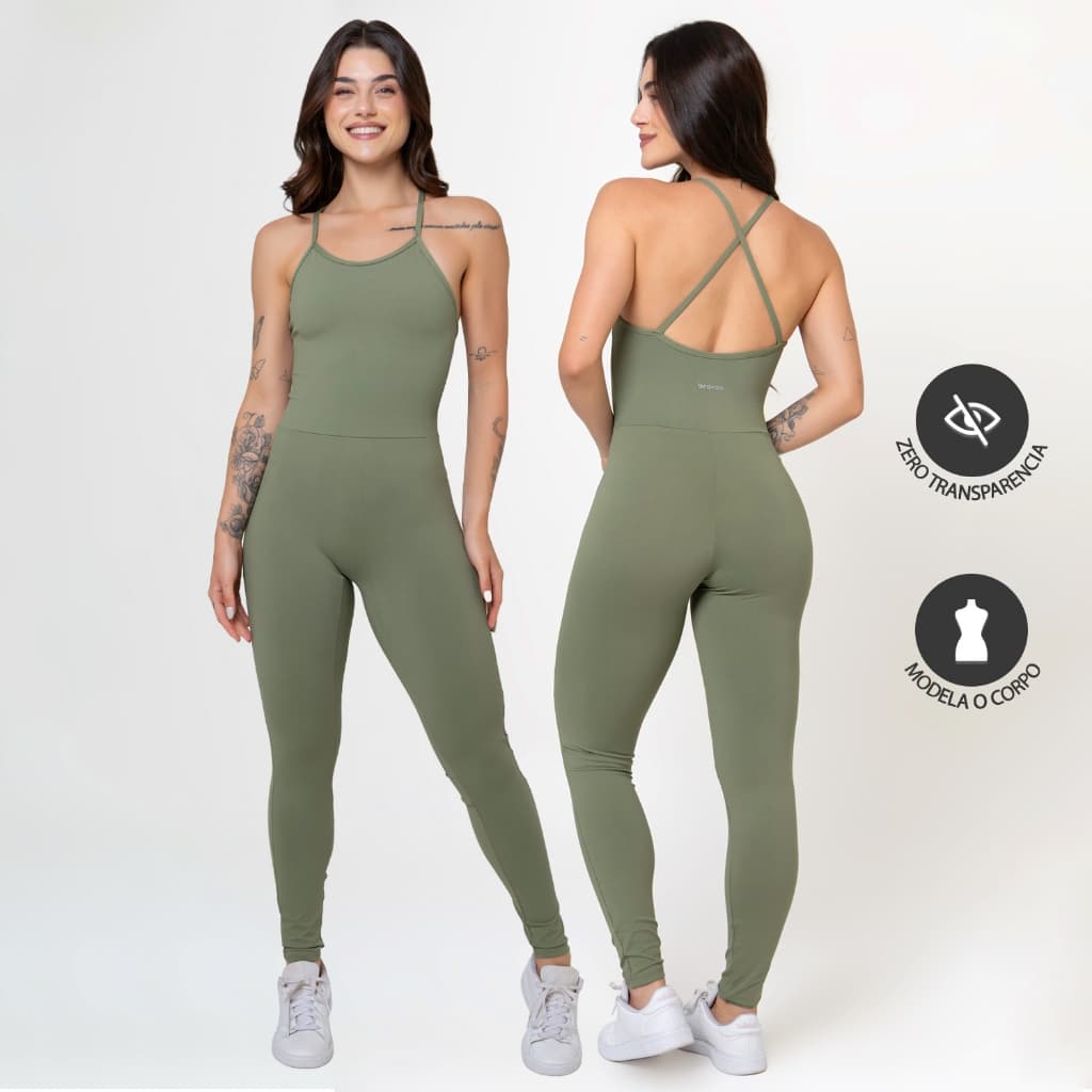 Macacão Longo Feminino Zero Transparência Cruzado Suplex Blackout Roupa Fitness Premium 026