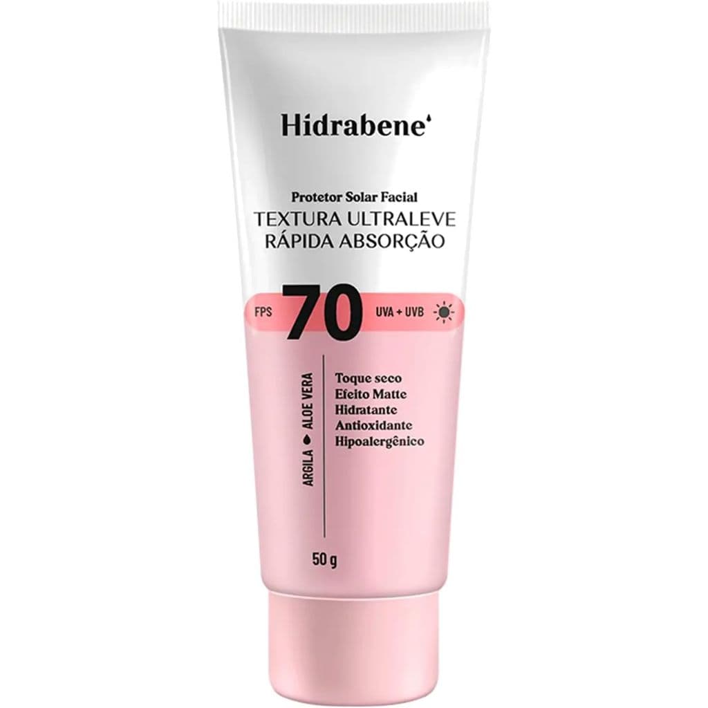 PROTETOR SOLAR FACIAL FPS 70 TEXTURA ULTRA LEVE RÁPIDA ABSORÇÃO - HIDRABENE