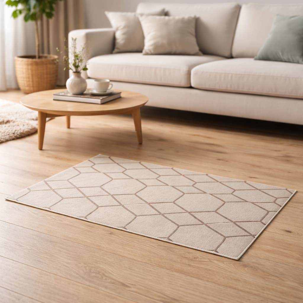 Tapete Decorativo Geométrico Hexagonal Bege 50x80cm Antiderrapante Lavável Moderno Sala Cozinha