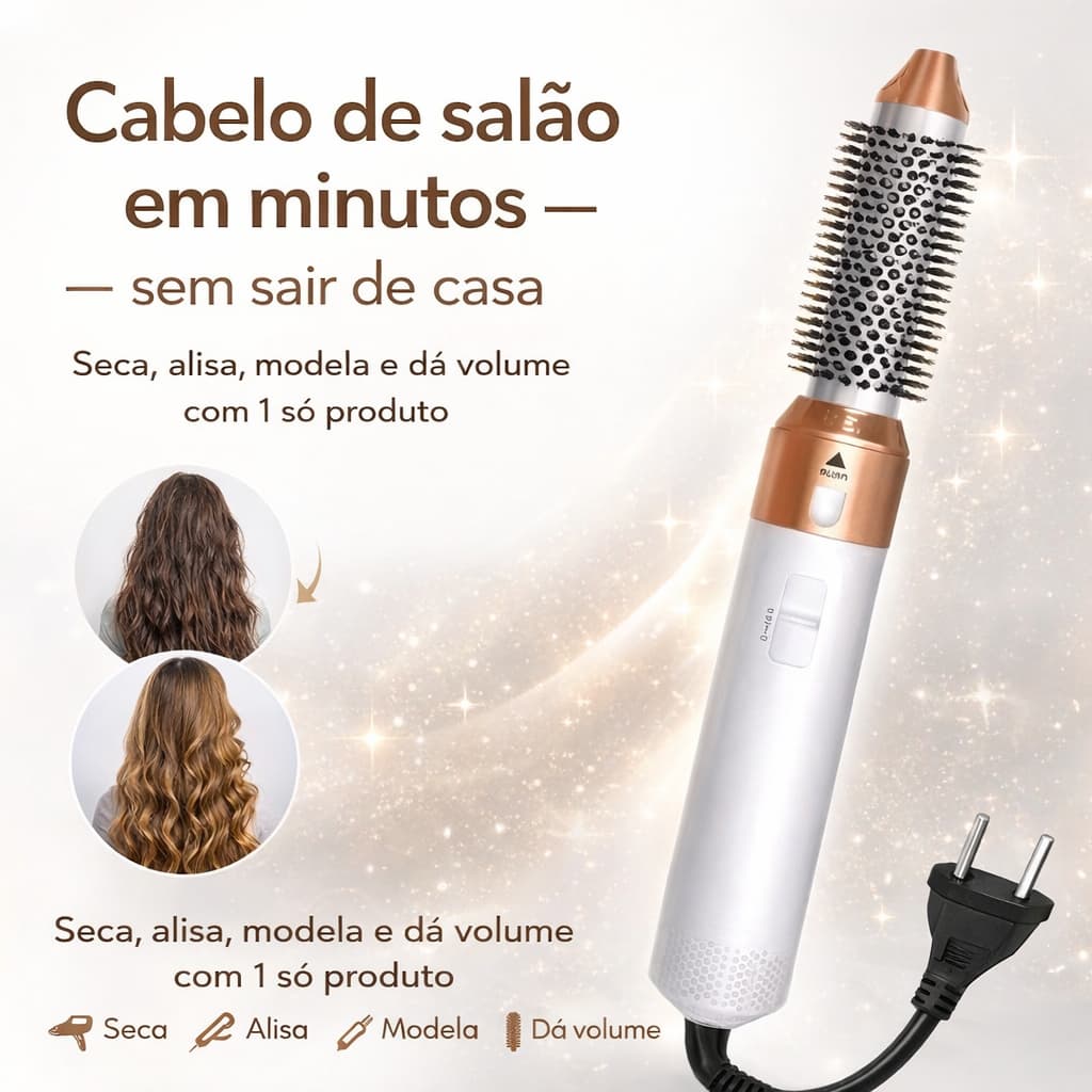 Escova Secadora 5 em 1 110V Profissional Seca Alisa Modela Cabelo com Acessórios