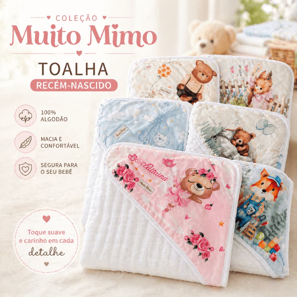 Toalha de Banho Bebê com Capuz Fralda 3 Camadas 100% Algodão 85x85cm Absorvente Recém Nascido Menino Menina Enxoval