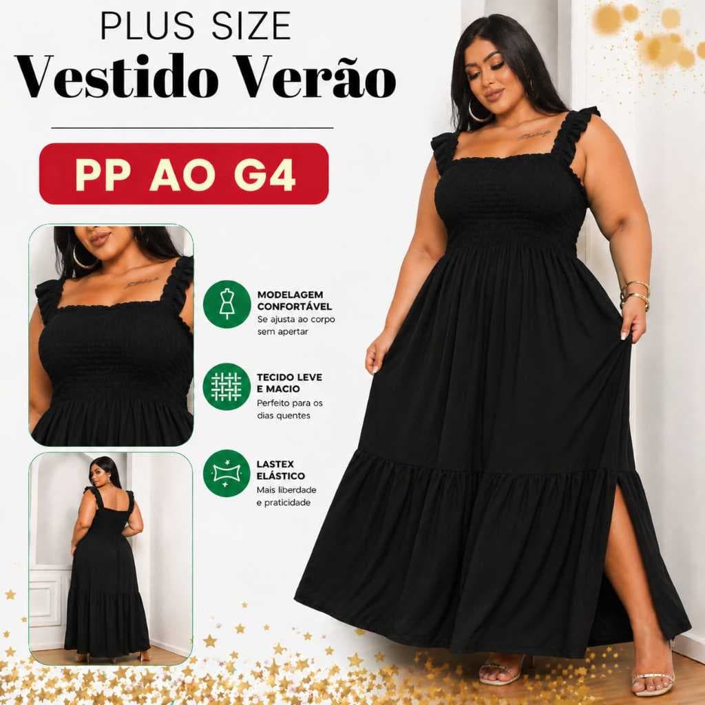 Vestido  Soltinho Lastex Alça Babado Moda Feminina Casual Evangélica Blogueira Verão Elegante Plus Size Tendencia 2026