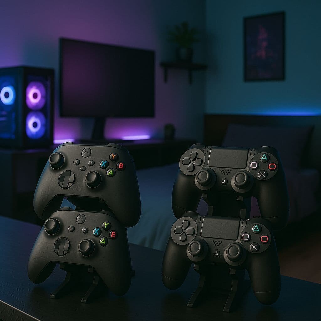 Suporte Duplo Controle Video Game Kit 2 Unidades Mdf Premium Suporte Controle e Headset
