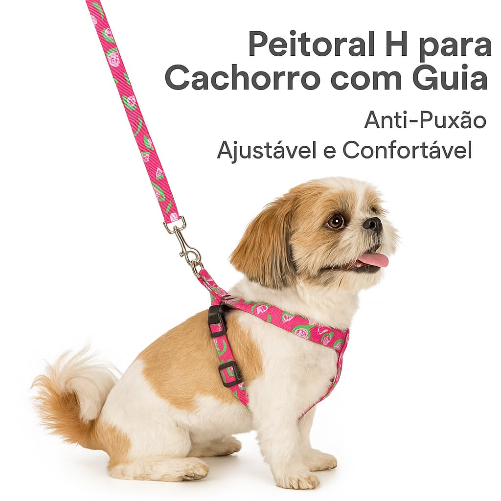 Coleira Peitoral pra Cachorro Cães H Regulável Confortável guia antipuxao Porte pequeno medio grande