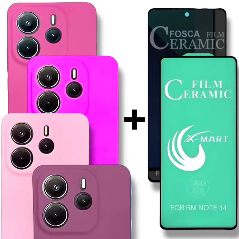 Kit Capa Capinha Veludo para Redmi Note 14 4G + Película Cerâmica