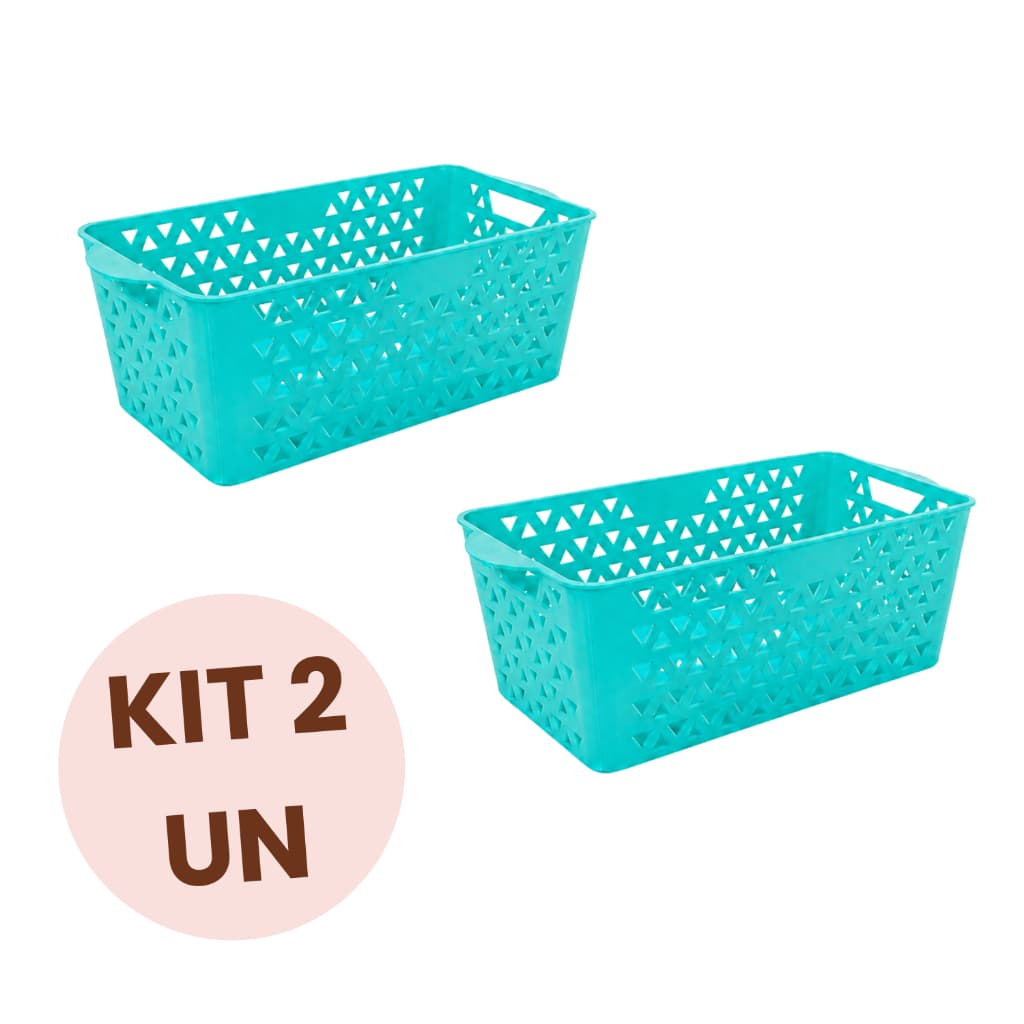 Kit 2 Cestos Organizadores Cor Tiffany Plástico Retangular Multiuso Banheiro Cozinha Lavanderia