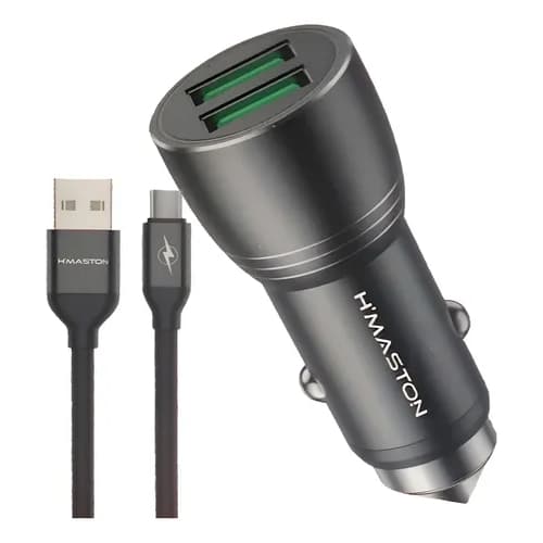 Carregador Veicular 2 USB Compatível com Cabos Tipo-C, V8 e Lightning