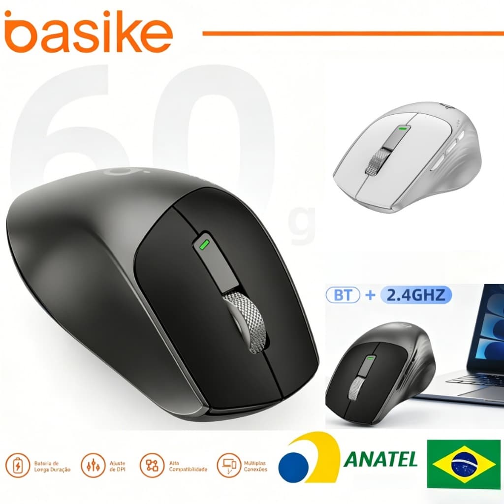 Basike Mouse Sem Fio BLuetooth Mouse Gamer Ergonômico RGB para Notebook，PC e Teclado