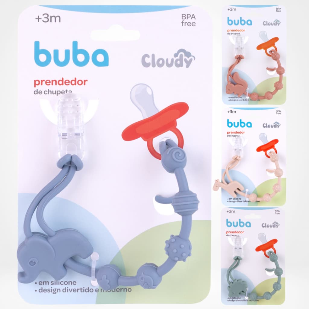 Prendedor Chupeta Silicone Design Moderno Buba Cloudy BPA Free Bebê