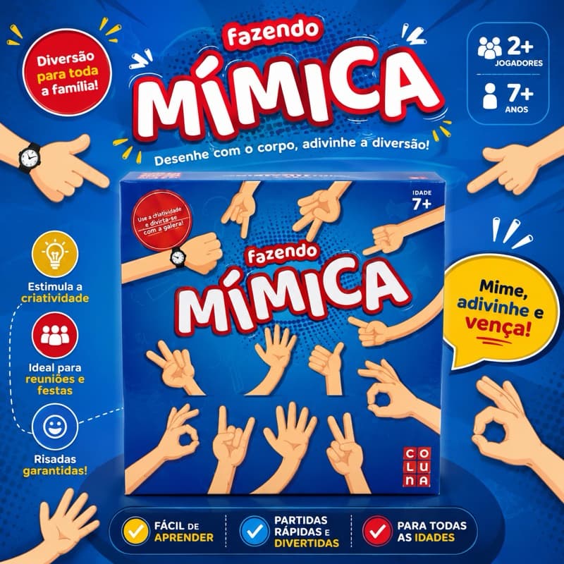 Jogo Fazendo Mímica Coluna 7+ | Jogo Divertido para Família e Amigos | Interação, Risadas e Diversão Garantida
