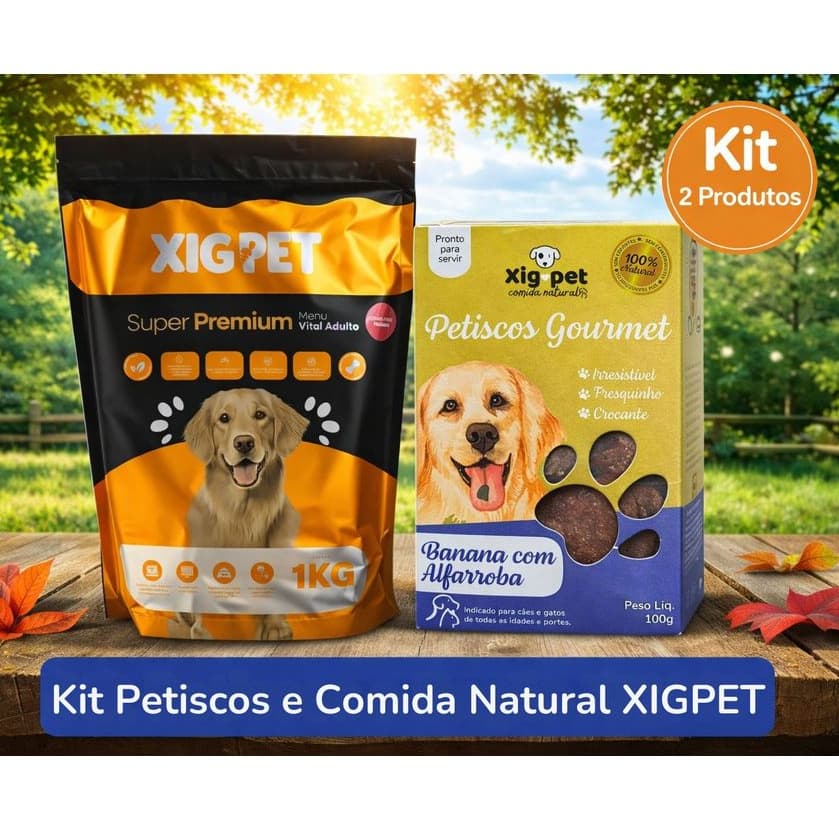 Kit Comida para Cachorro Ração Natural Fricassê de Frango 1Kg + Biscoito de Banana Com Alfarroba