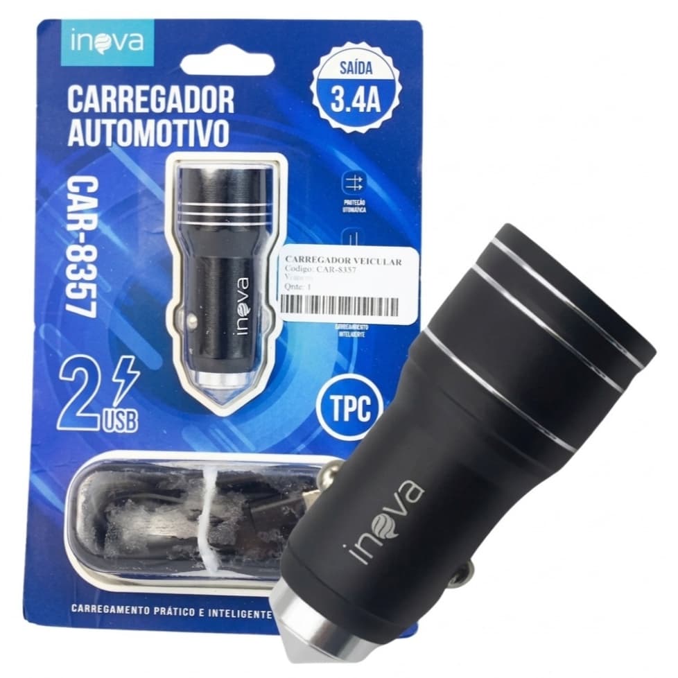 Carregador Veicular 2 Entrada Usb Inova Car-8473
