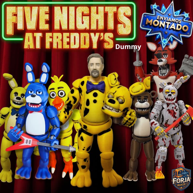 Bonecos Articulados Dummy - Spring Bonnie, Spring Trap, Freddy, Chica e Foxy (Five Nights at Freddy's)