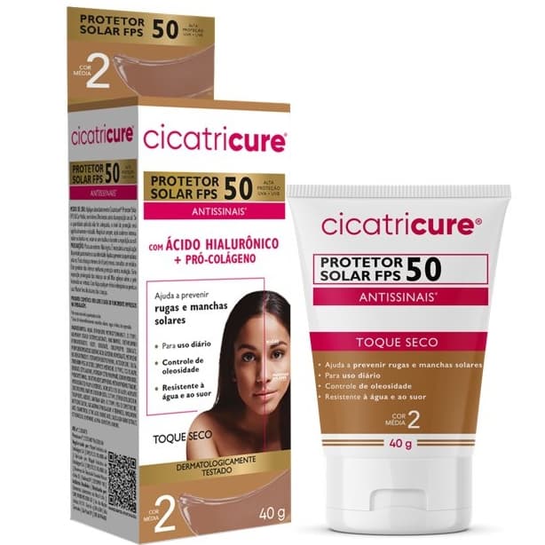 Protetor Solar Cicatricure FPS50 com Cor Média 40g - Ácido Hialurônico e Pró Colágeno