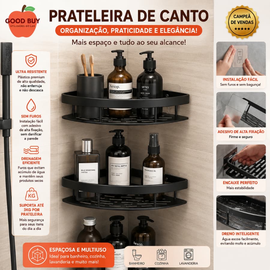 1/2 PEÇA Prateleira Suporte Multiuso De Parede Alta Resistência e Sem Furo Para Shampoo Banheiro