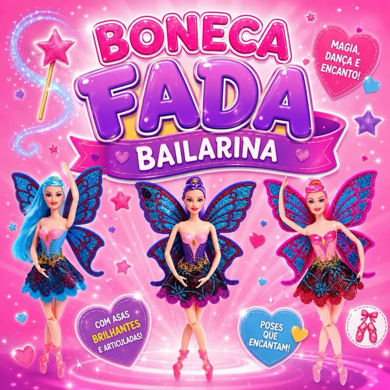 Boneca Fada Bailarina Articulada Com Asas Brilhante Com Acessório . Frete Grátis