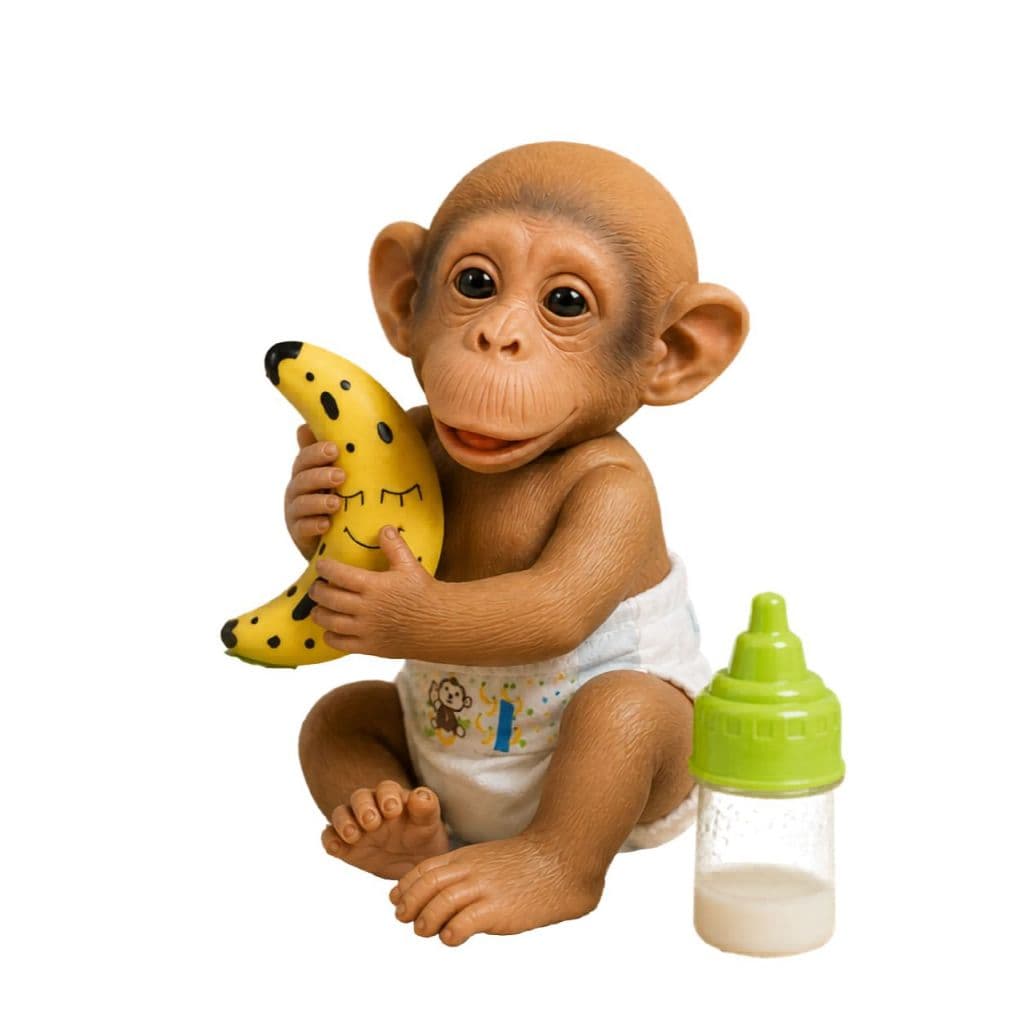 Boneco Macaco Bebe Little Caco Baby Educativo Vinil 33cm Marrom Mamadeira Fralda Banana App Realidade Aumentada Omg Kids