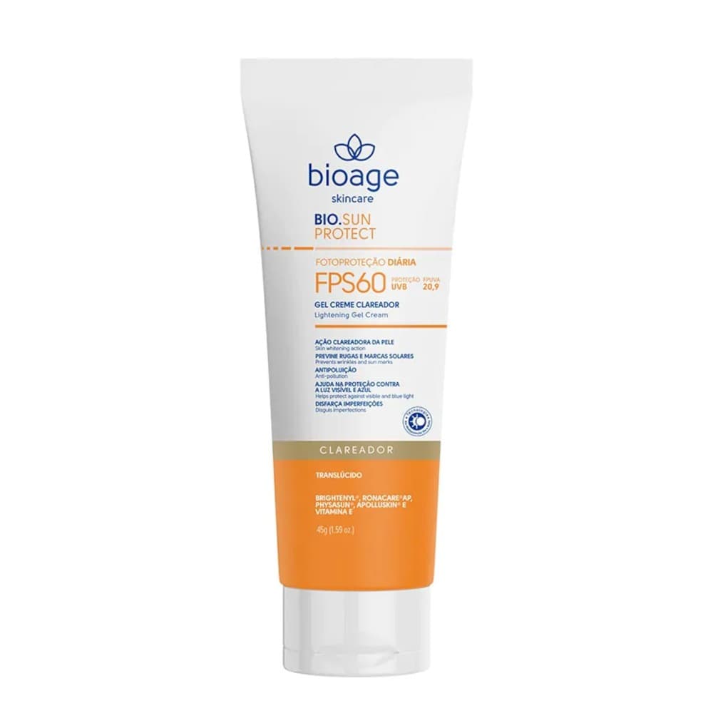 Protetor Solar Clareador Fps60 Cor Translucido  Bioage