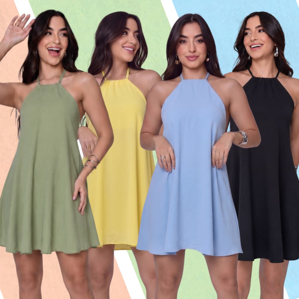Kit 2 Unidades Vestido Midi Isis Feminino Frente Única Costas Abertas Dunas Curto Verão Amarração Ajustável Sem Bojo