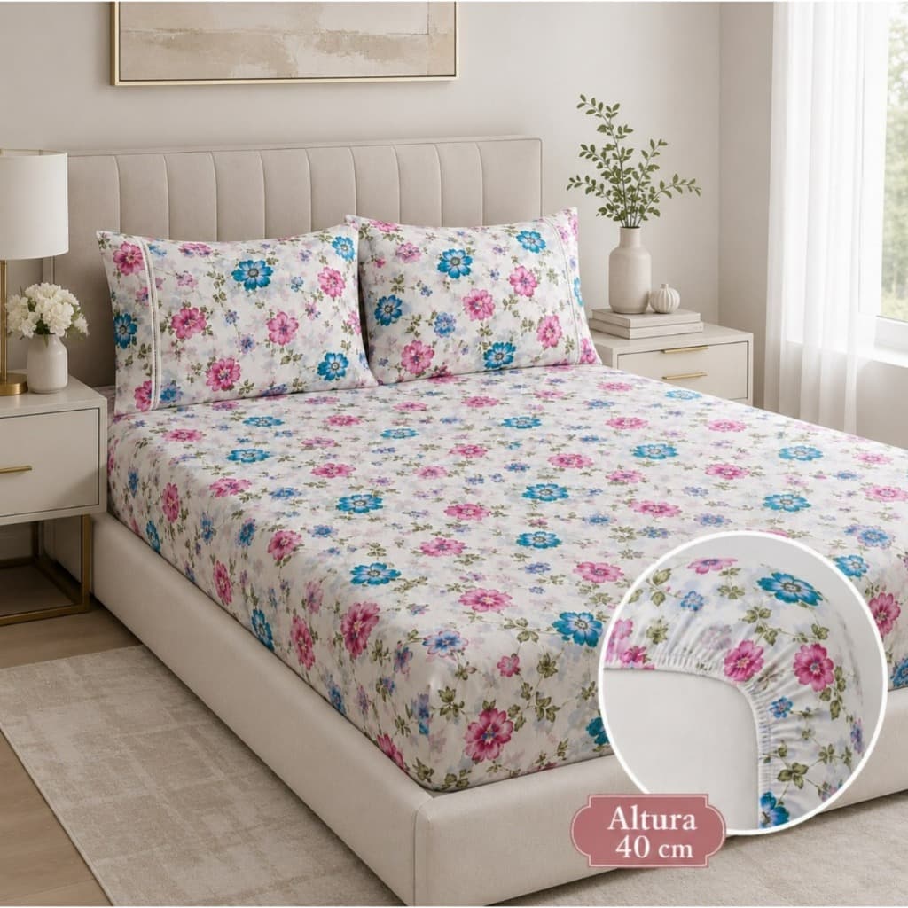 Jogo de Lençol Roupa de Cama Estampado 400 Fios Premium Com Elástico Ponto Palito Casal Queen King Solteiro
